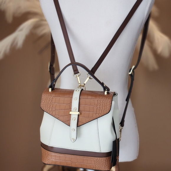 NWT ❗️ House of Harlow  1960 mini backpack cream and brown leather crystal stud - Picture 12 of 13